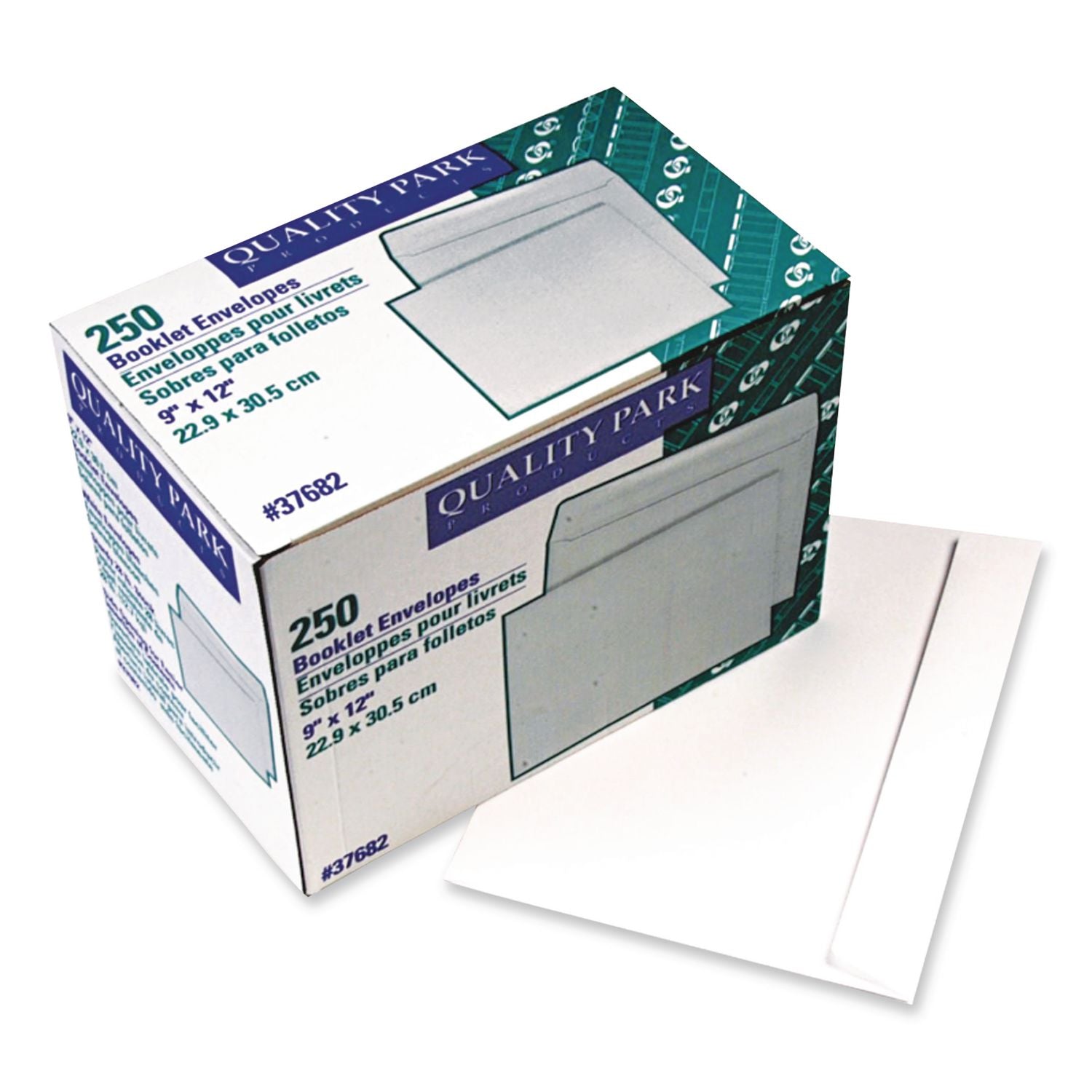 Open-Side Booklet Envelope, #10 1/2, Cheese Blade Flap, Gummed Closure, 9 x 12, White, 250/Box