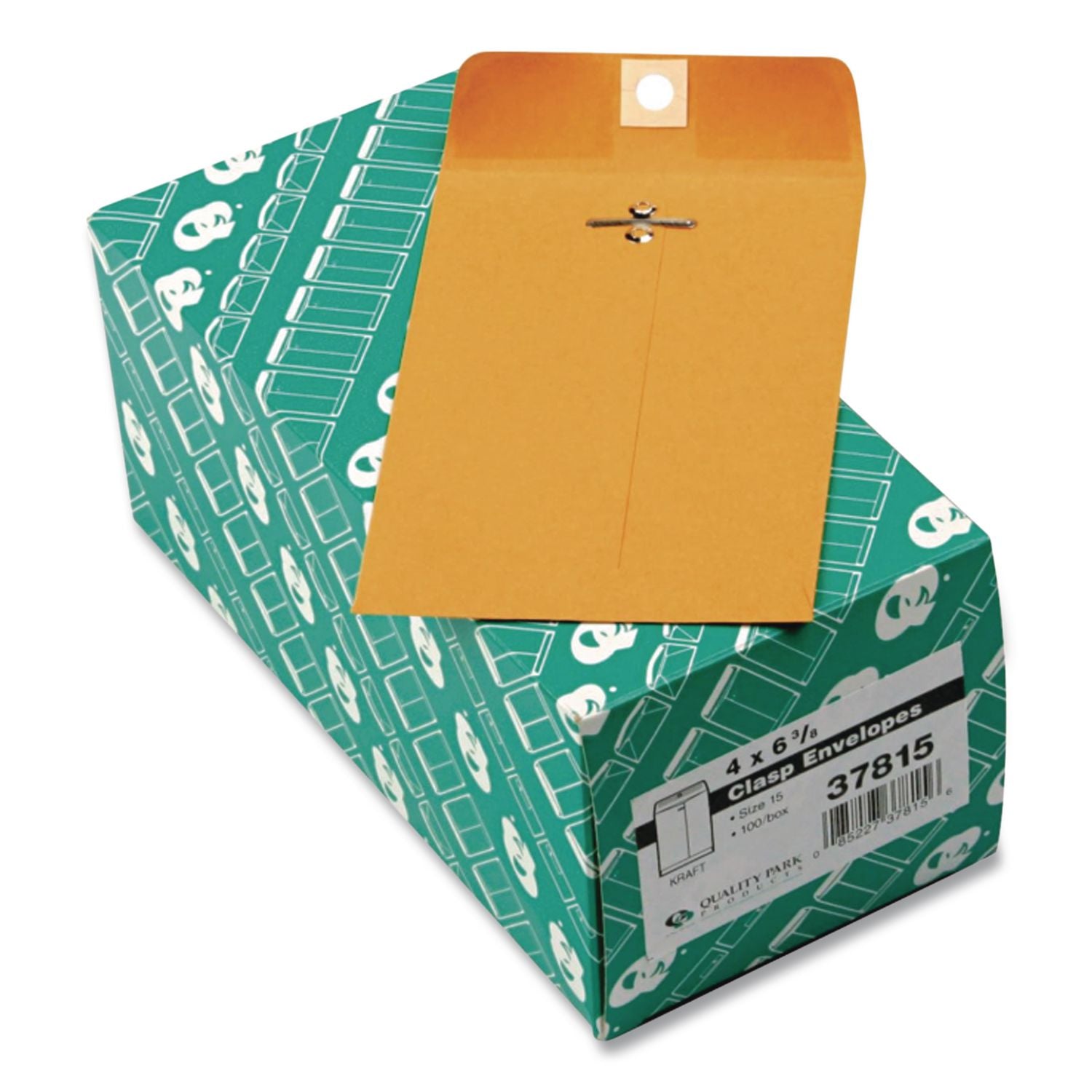 Clasp Envelope, 28 lb Bond Weight Kraft, #15, Square Flap, Clasp/Gummed Closure, 4 x 6.38, Brown Kraft, 100/Box