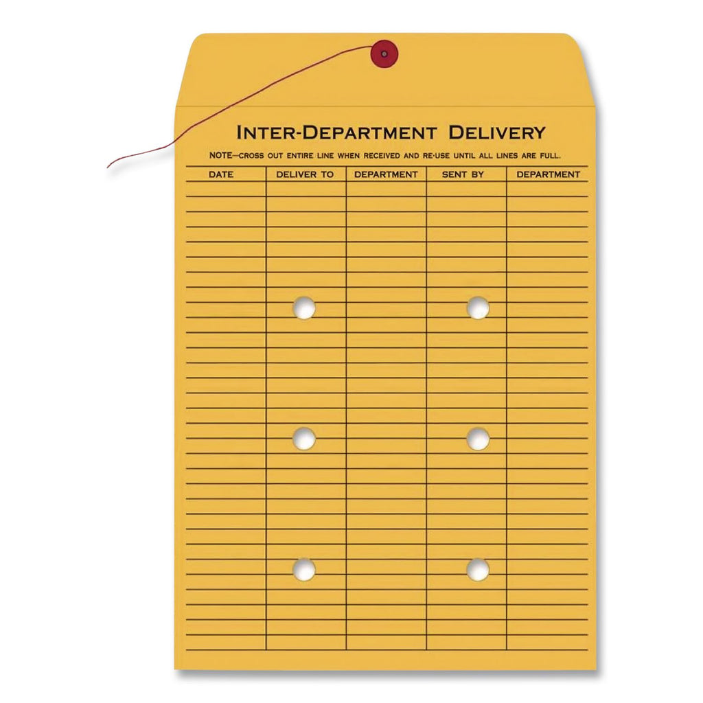 Brown Kraft String/Button Interoffice Envelope, #90, One-Sided Five-Column Format, 31-Entries, 9 x 12, Brown Kraft, 100/CT