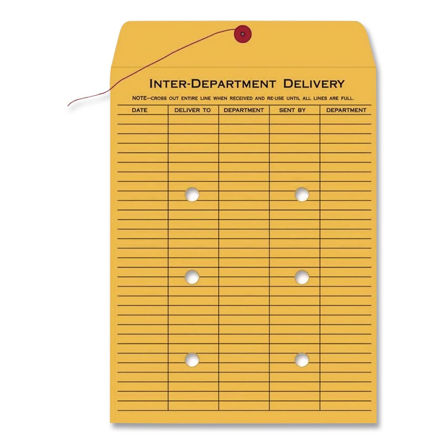 Brown Kraft String/Button Interoffice Envelope, #90, One-Sided Five-Column Format, 31-Entries, 9 x 12, Brown Kraft, 100/CT