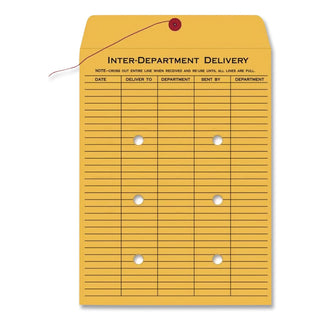 Brown Kraft String/Button Interoffice Envelope, #90, One-Sided Five-Column Format, 31-Entries, 9 x 12, Brown Kraft, 100/CT