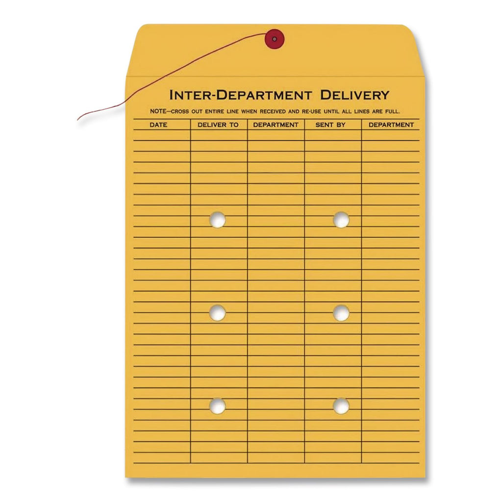 Brown Kraft String/Button Interoffice Envelope, #98, One-Sided Five-Column Format, 31-Entries, 10 x 15, Brown Kraft, 100/CT