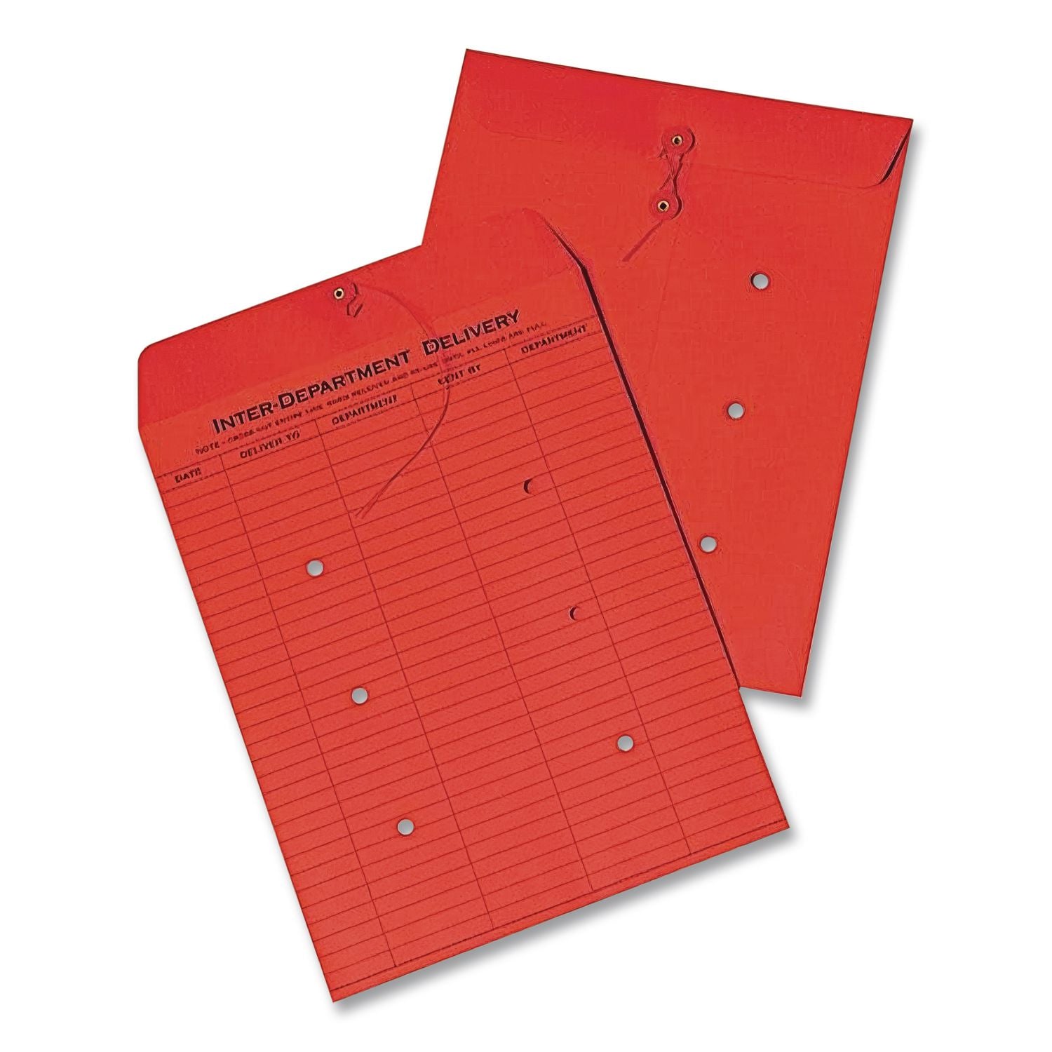Colored Paper String and Button Interoffice Envelope, #97, One-Sided Five-Column Format, 10 x 13, Red, 100/Box
