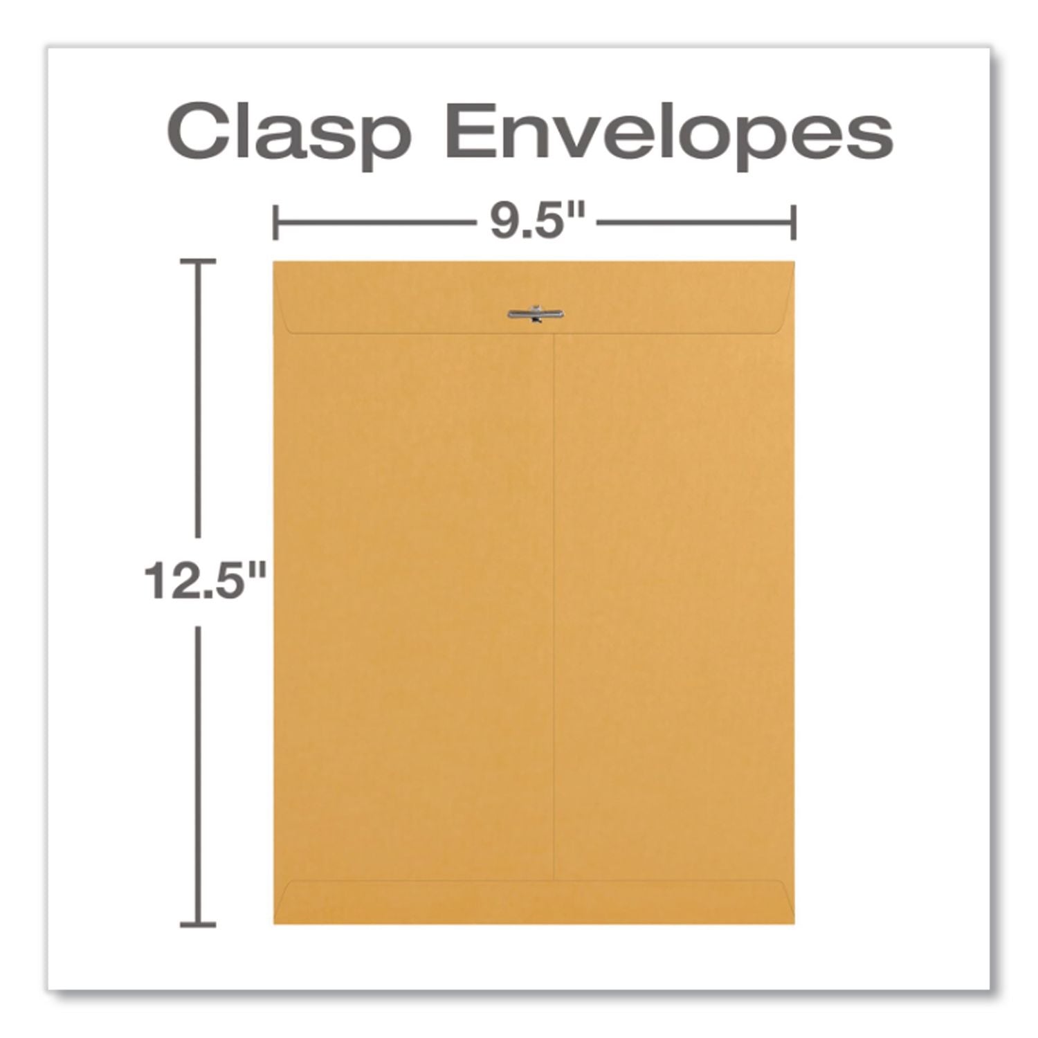 Clasp Envelope, 28 lb Bond Weight Kraft, #93, Square Flap, Clasp/Gummed Closure, 9.5 x 12.5, Brown Kraft, 100/Box