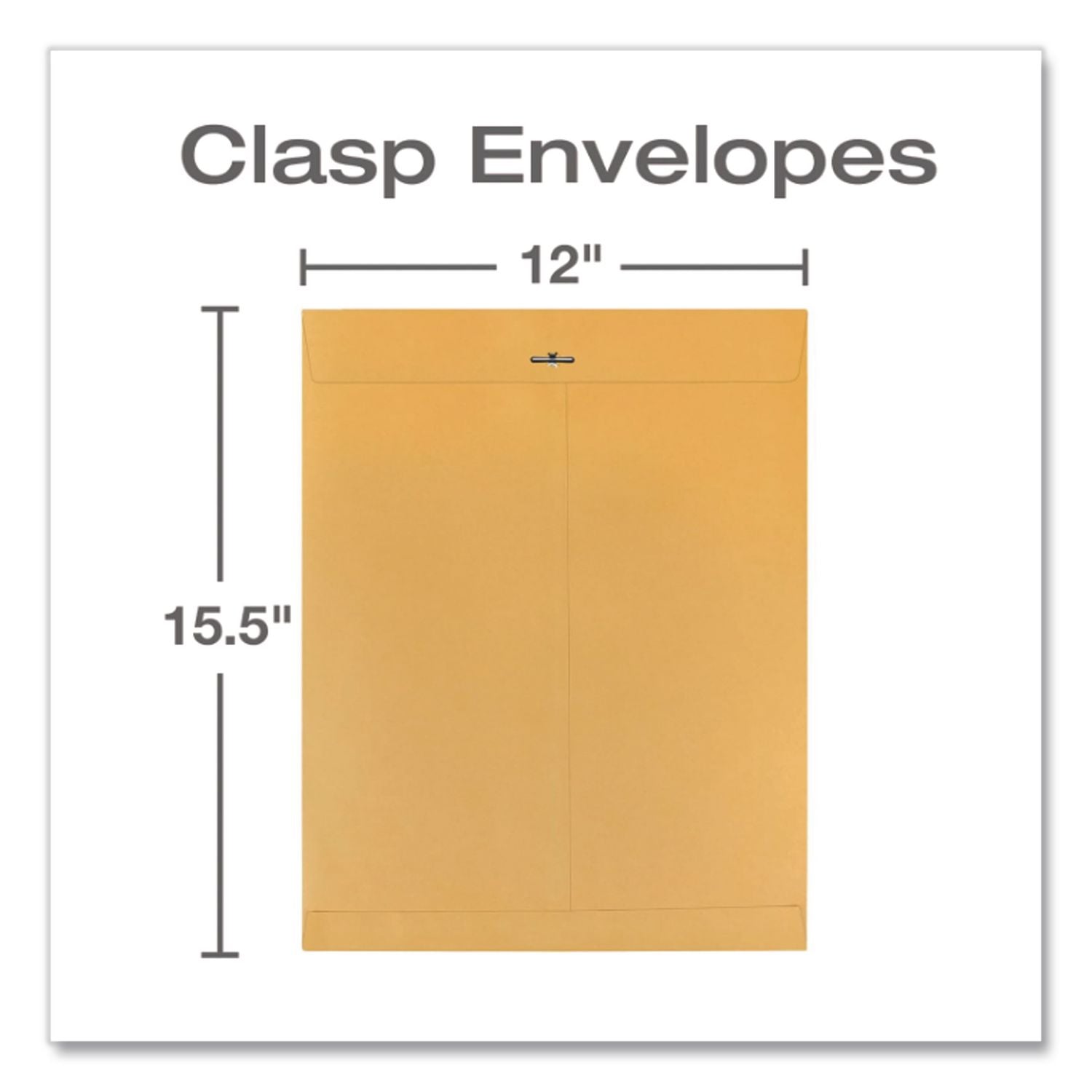 Clasp Envelope, 28 lb Bond Weight Kraft, #110, Square Flap, Clasp/Gummed Closure, 12 x 15.5, Brown Kraft, 100/Box