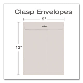 Clasp Envelope, 28 lb Bond Weight Kraft, #90, Square Flap, Clasp/Gummed Closure, 9 x 12, Executive Gray, 100/Box