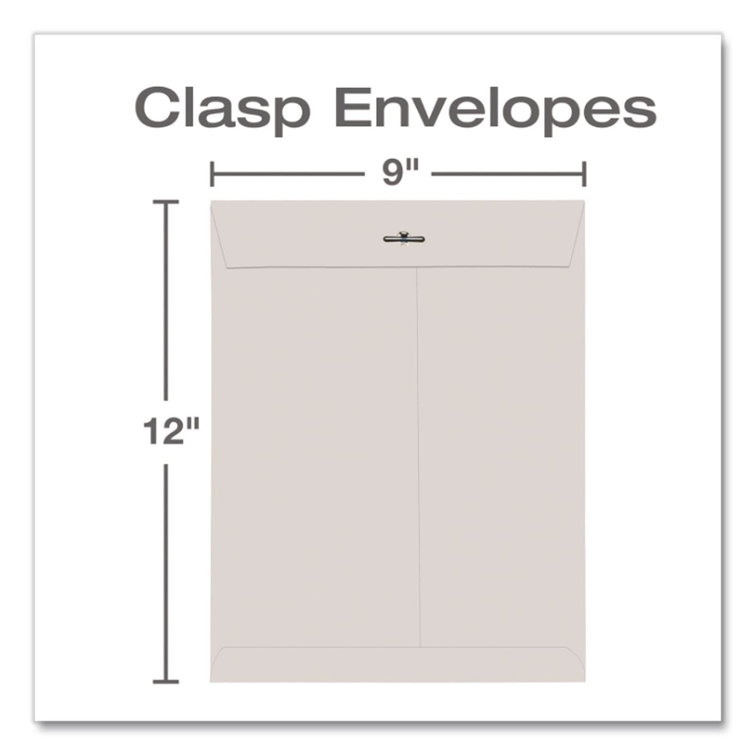 Clasp Envelope, 28 lb Bond Weight Kraft, #90, Square Flap, Clasp/Gummed Closure, 9 x 12, Executive Gray, 100/Box