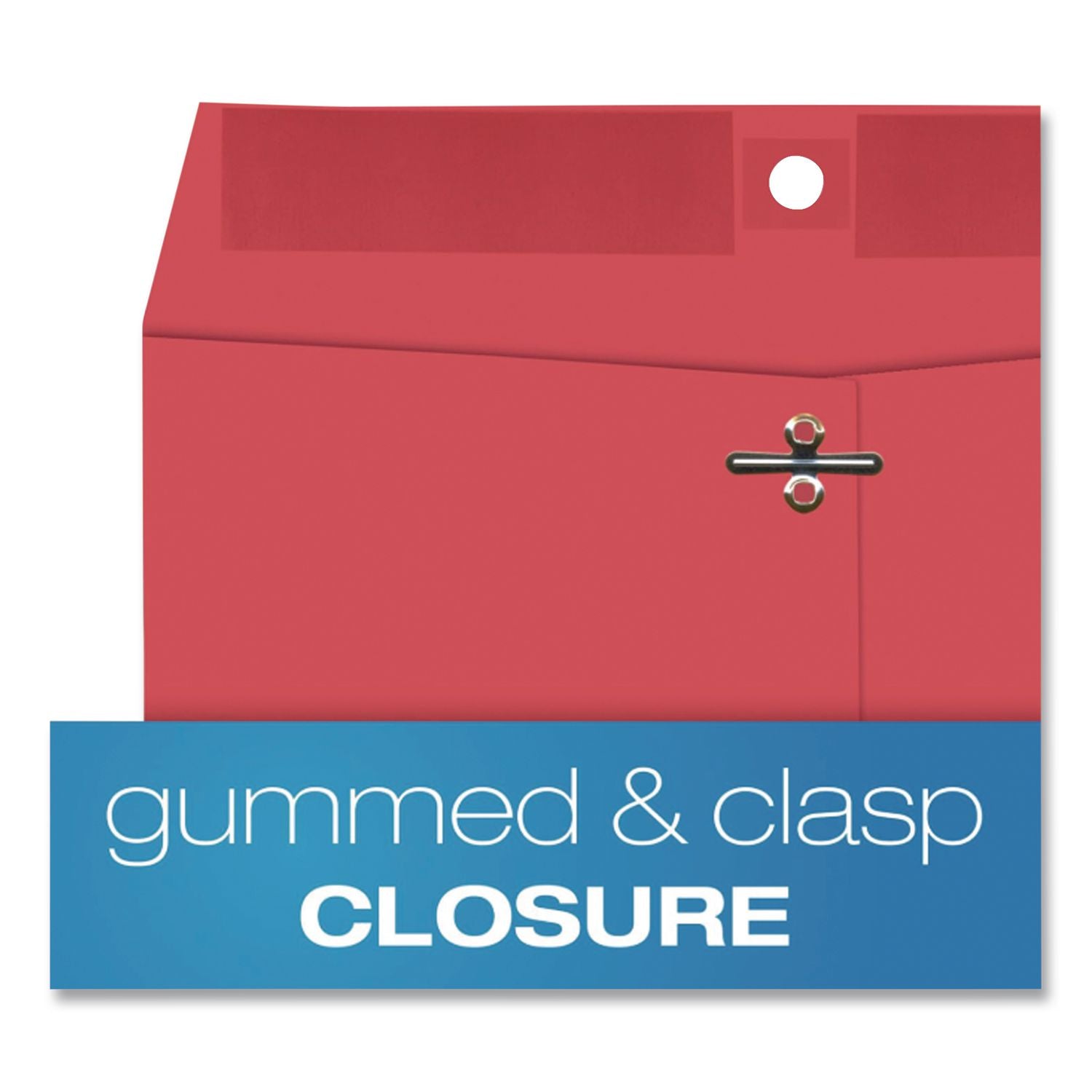 Clasp Envelope, 28 lb Bond Weight Paper, #90, Square Flap, Clasp/Gummed Closure, 9 x 12, Red, 10/Pack
