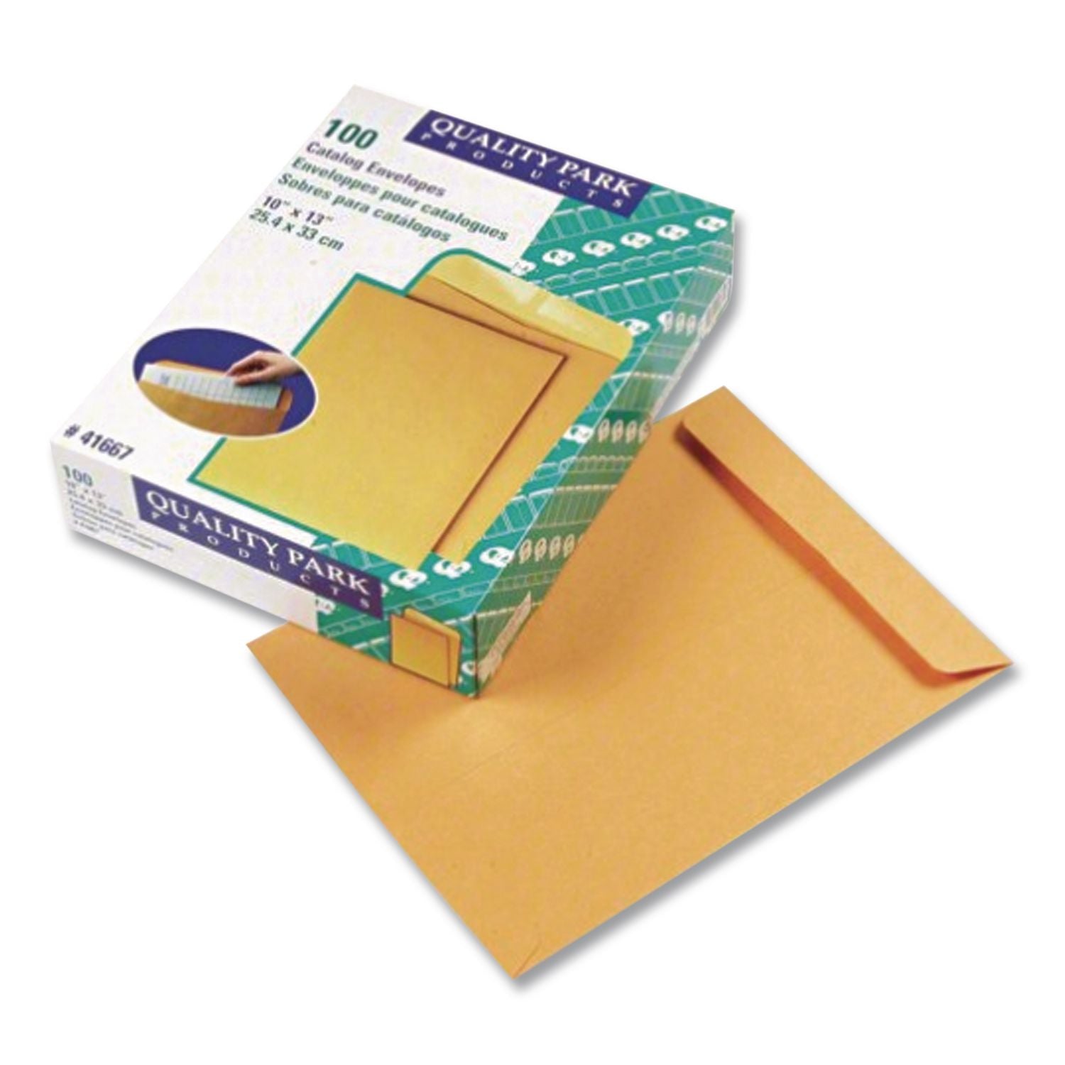Catalog Envelope, 28 lb Bond Weight Kraft, #13 1/2, Square Flap, Gummed Closure, 10 x 13, Brown Kraft, 100/Box
