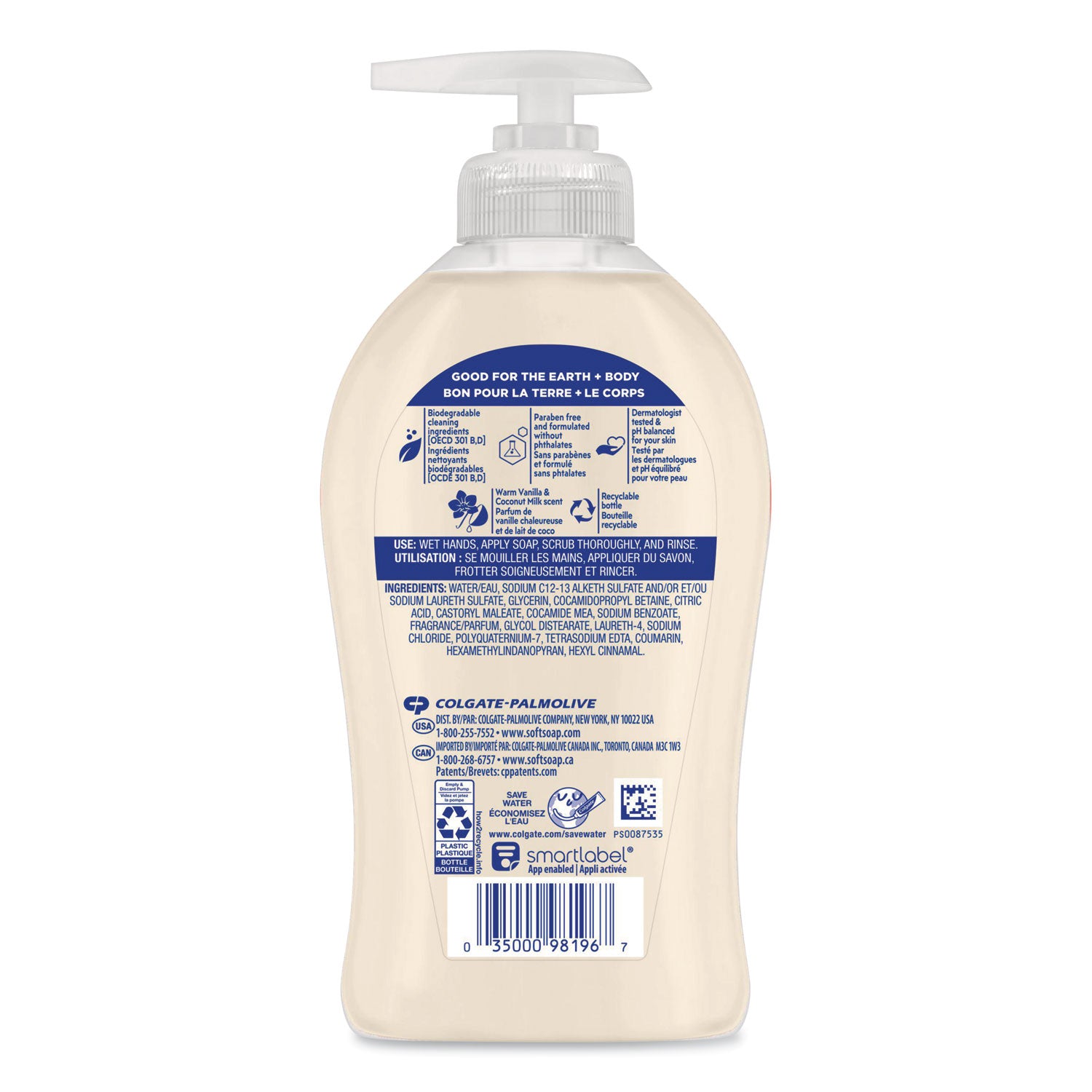 Softsoap Warm Vanilla Hand Soap - Warm Vanilla & Coconut Milk ScentFor - 11.3 fl oz (332.7 mL) - Pump Bottle Dispenser - Bacteria Remover, Dirt Remover - Hand, Skin - Moisturizing - White - Refillable, Recyclable, Paraben-free, Phthalate-free, Biodeg