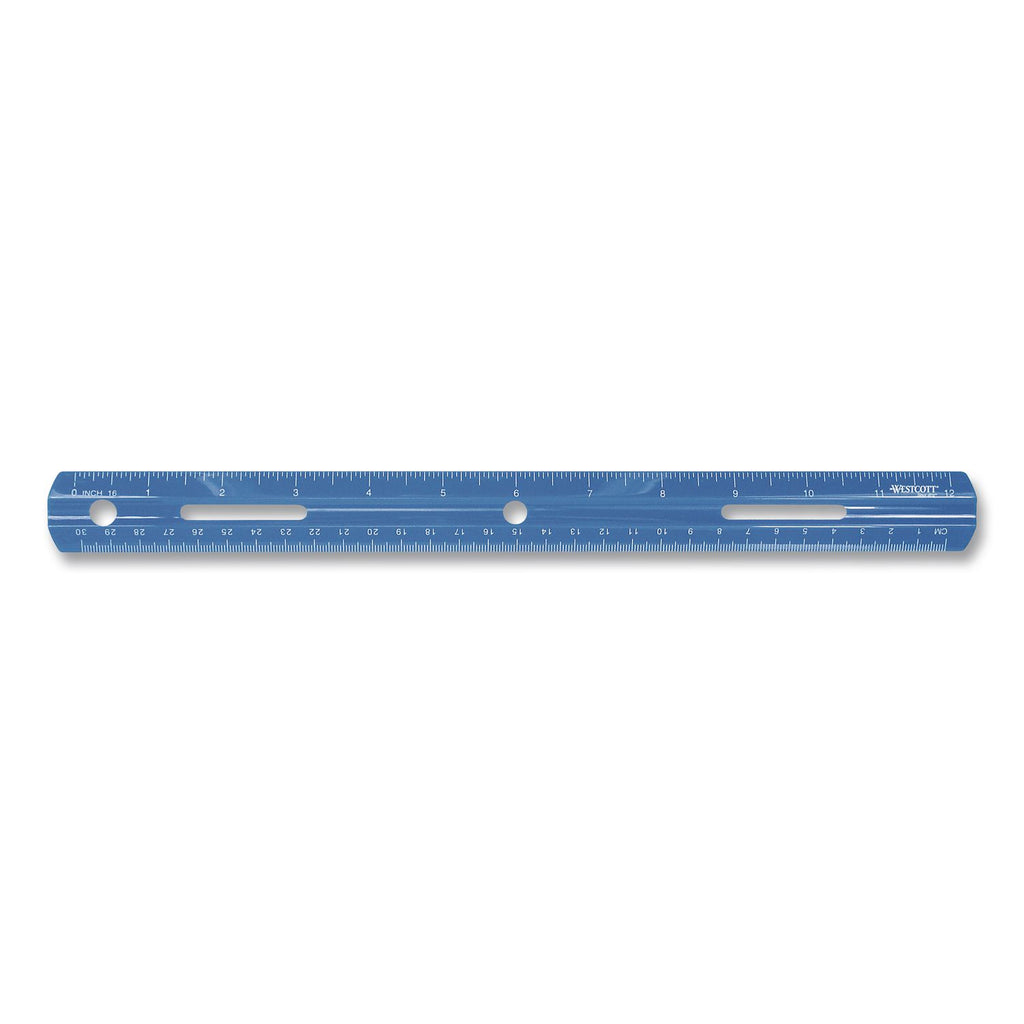 Westcott 12" Plastic Ruler - 12" Length - 1/16 Graduations - Imperial, Metric Measuring System - Plastic - 1 Each - Assorted