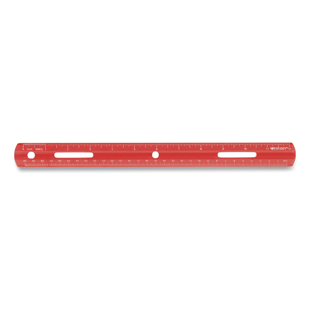 Westcott 12" Plastic Ruler - 12" Length - 1/16 Graduations - Imperial, Metric Measuring System - Plastic - 1 Each - Assorted