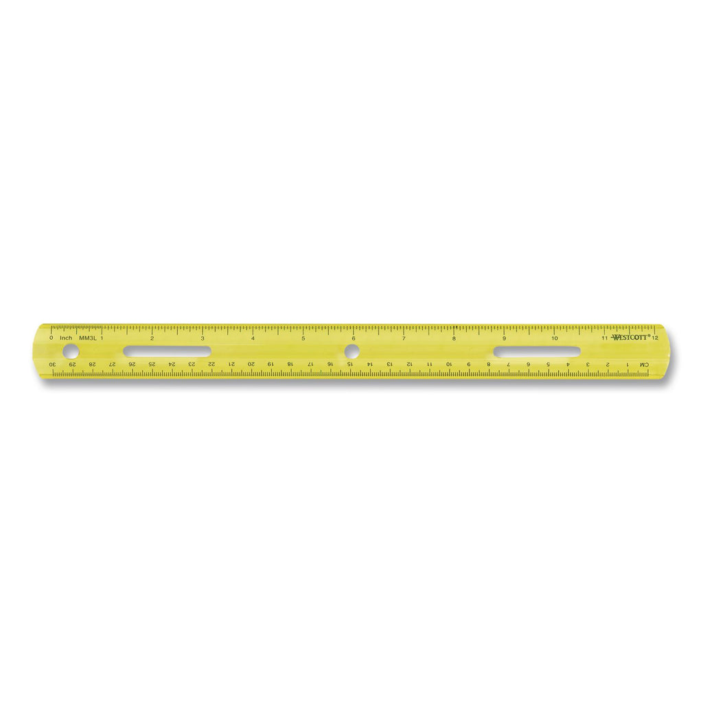 Westcott 12" Plastic Ruler - 12" Length - 1/16 Graduations - Imperial, Metric Measuring System - Plastic - 1 Each - Assorted
