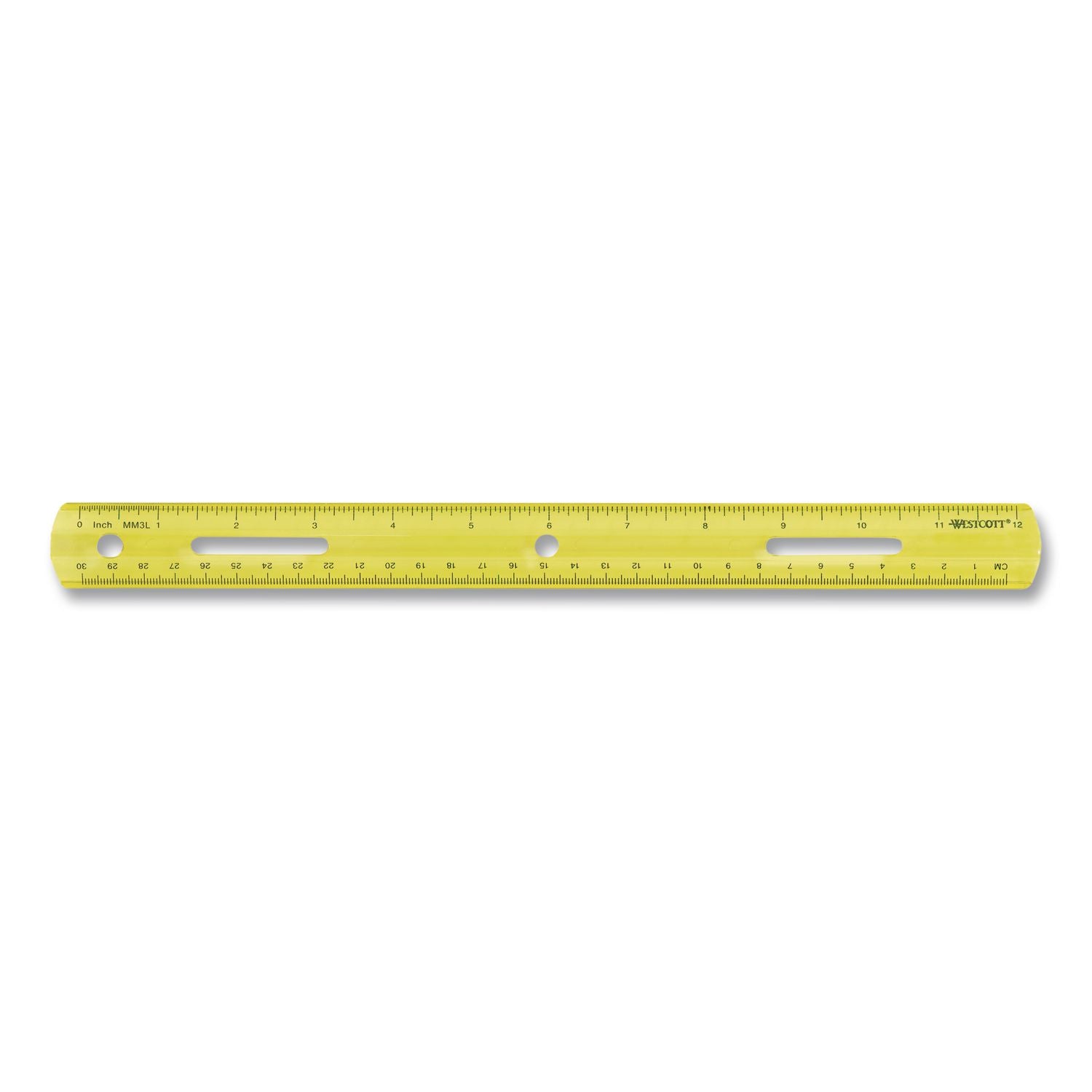 Westcott 12" Plastic Ruler - 12" Length - 1/16 Graduations - Imperial, Metric Measuring System - Plastic - 1 Each - Assorted