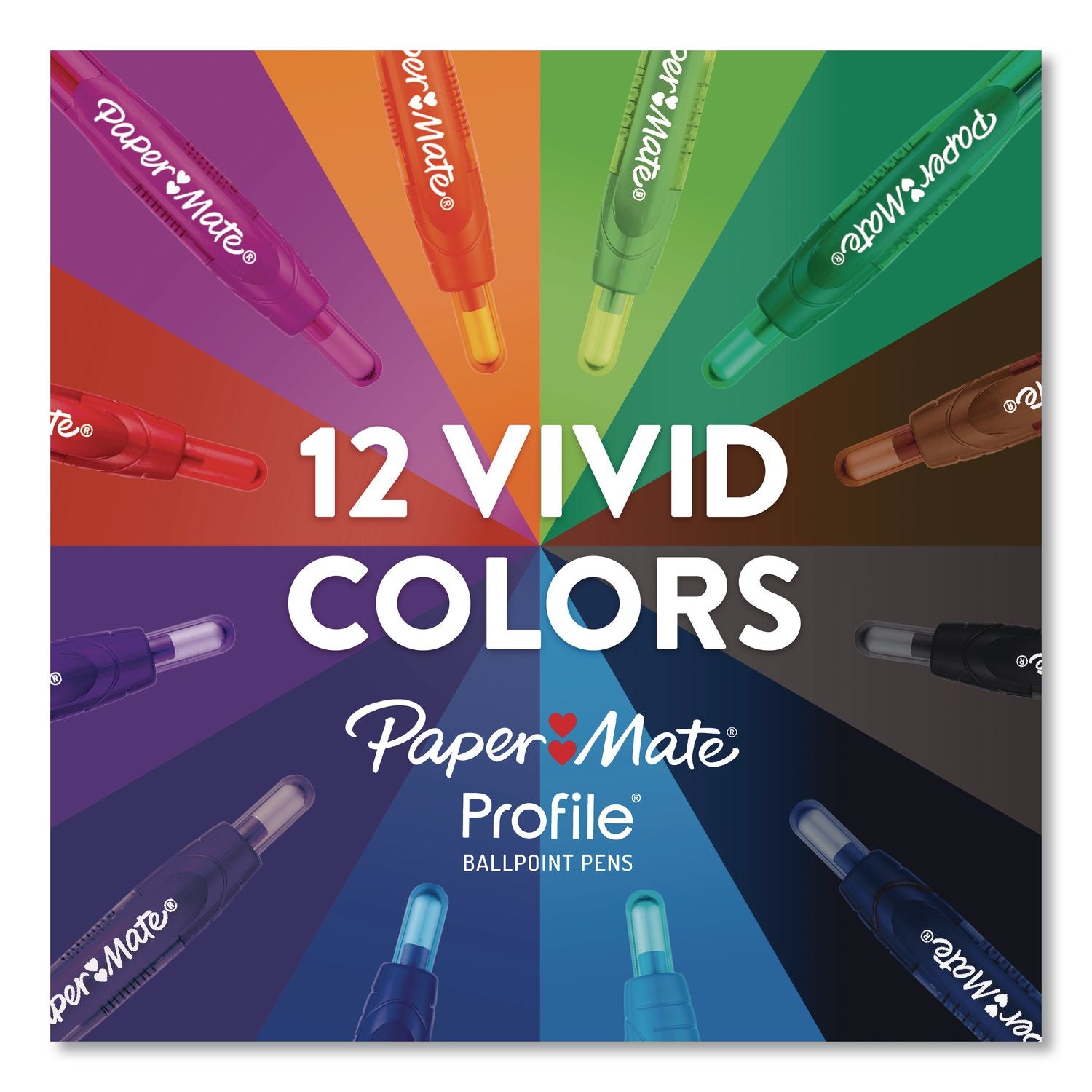 Paper Mate Profile Ballpoint Pen - Bold Pen Point - 1.4 mm Pen Point Size - Refillable - Retractable - Black, Blue, Green, Brown, Lime, Magenta, Navy, Orange, Purple, Turquoise, Violet - Turquoise Barrel - 12 / Pack