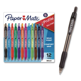 Paper Mate Profile Ballpoint Pen - Bold Pen Point - 1.4 mm Pen Point Size - Refillable - Retractable - Black, Blue, Green, Brown, Lime, Magenta, Navy, Orange, Purple, Turquoise, Violet - Turquoise Barrel - 12 / Pack