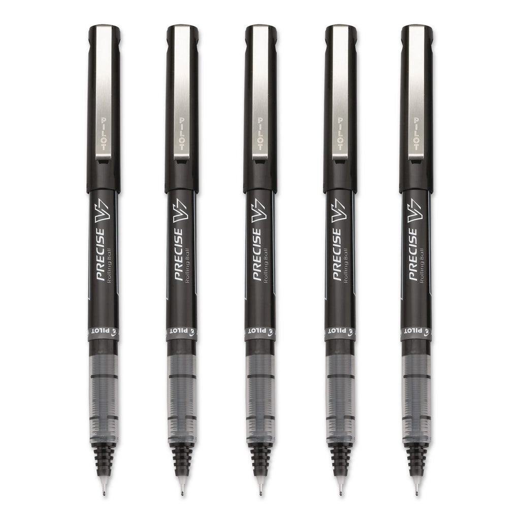 Pilot Precise V7 Fine Premium Capped Rolling Ball Pens - Fine Pen Point - 0.7 mm Pen Point Size - Black - Black Barrel - 5 / Pack