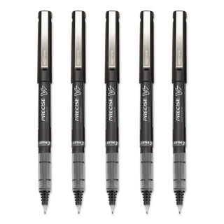 Pilot Precise V7 Fine Premium Capped Rolling Ball Pens - Fine Pen Point - 0.7 mm Pen Point Size - Black - Black Barrel - 5 / Pack