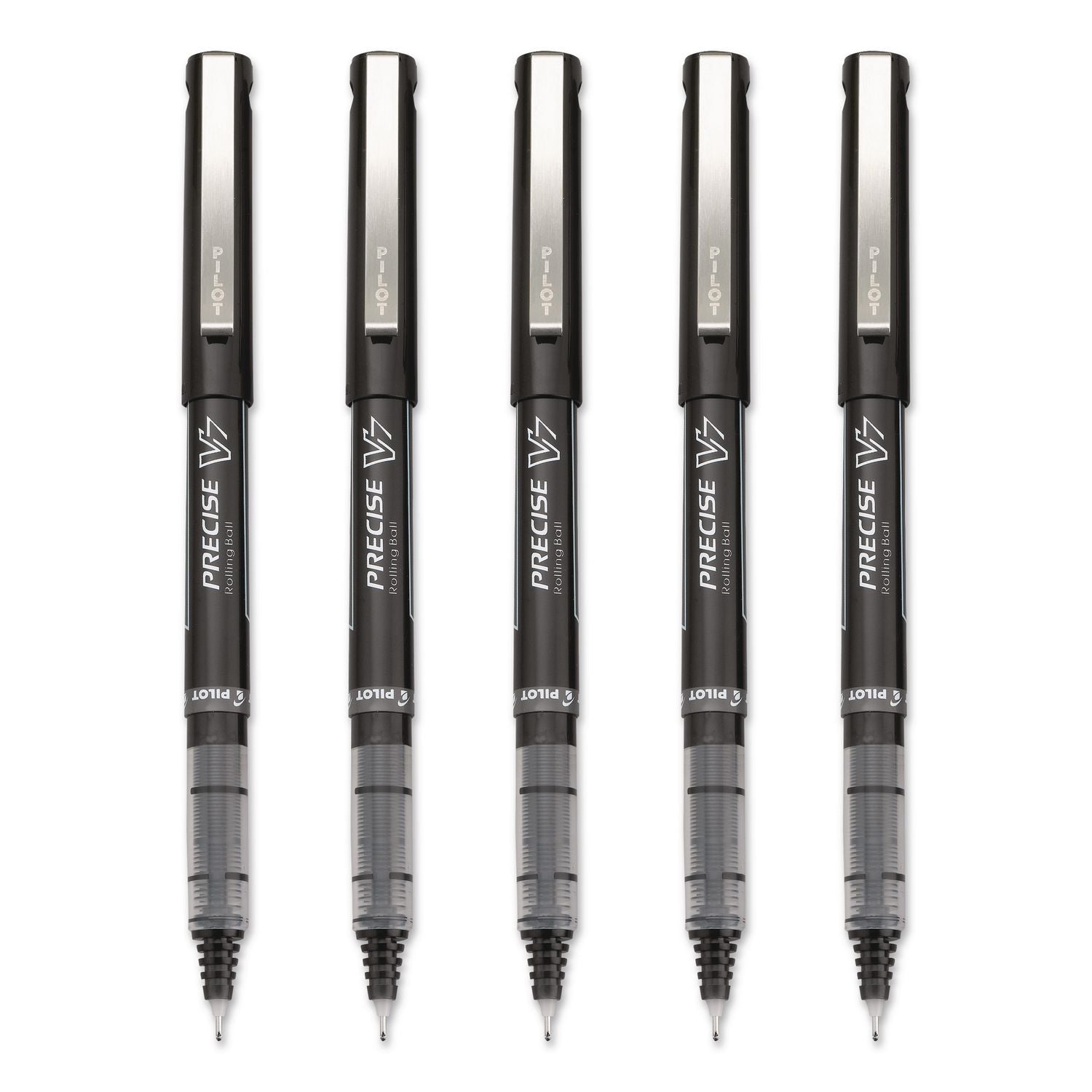 Pilot Precise V7 Fine Premium Capped Rolling Ball Pens - Fine Pen Point - 0.7 mm Pen Point Size - Black - Black Barrel - 5 / Pack