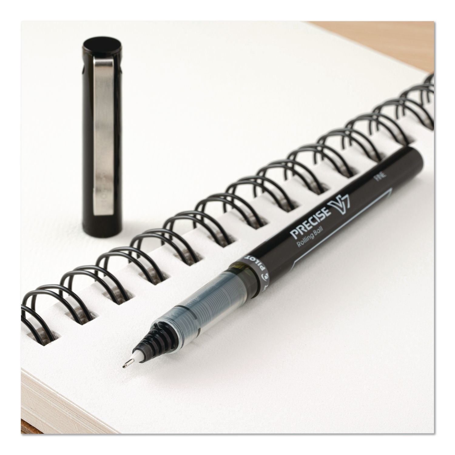 Pilot Precise V7 Fine Premium Capped Rolling Ball Pens - Fine Pen Point - 0.7 mm Pen Point Size - Black - Black Barrel - 5 / Pack