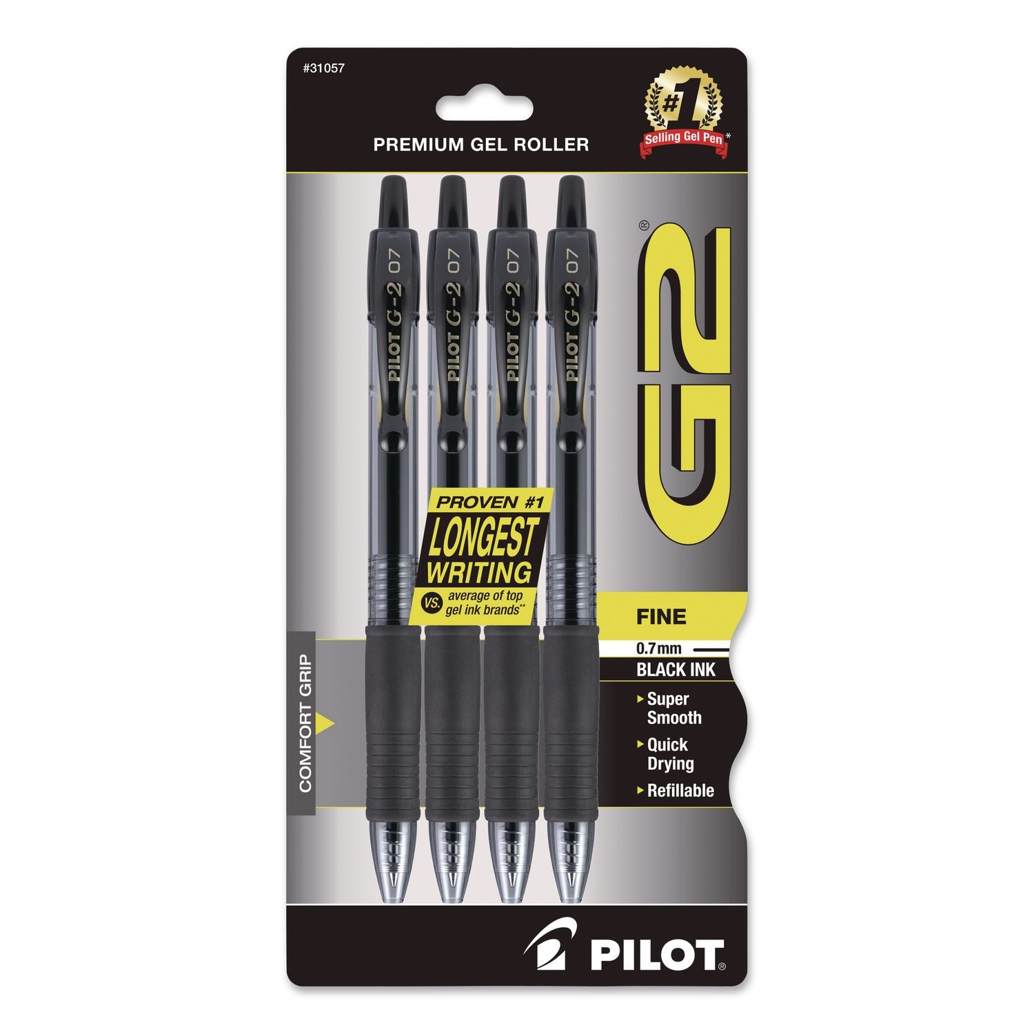 Pilot G2 Premium Gel Roller Pens - Fine Pen Point - 0.7 mm Pen Point Size - Refillable - Retractable - Black Gel-based Ink - 4 / Pack
