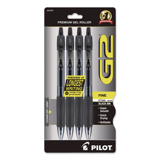 Pilot G2 Premium Gel Roller Pens - Fine Pen Point - 0.7 mm Pen Point Size - Refillable - Retractable - Black Gel-based Ink - 4 / Pack