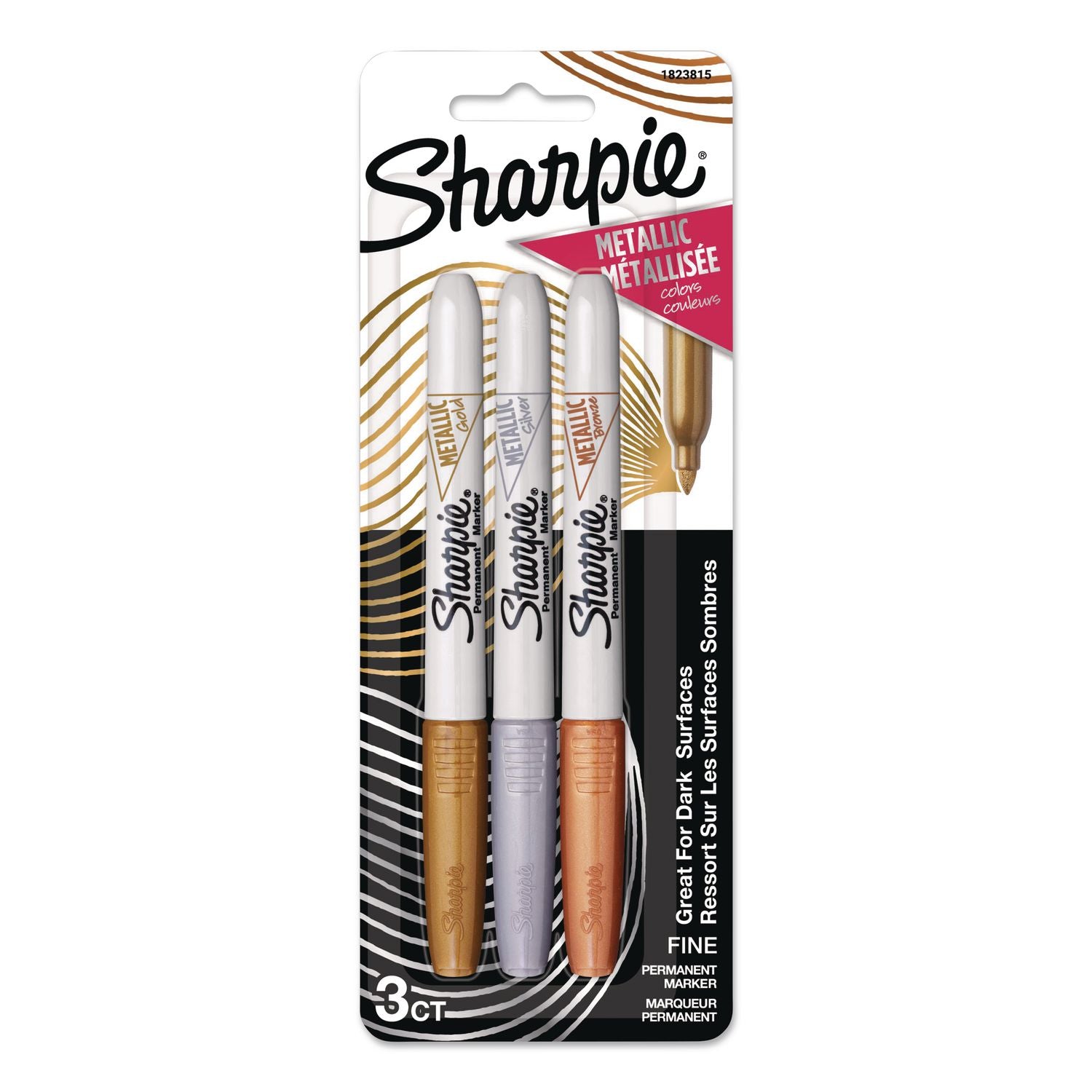 Sharpie Metallic Fine Point Permanent Marker - Fine Marker Point - Gold, Silver, Bronze Alcohol Based Ink - 3 / Set