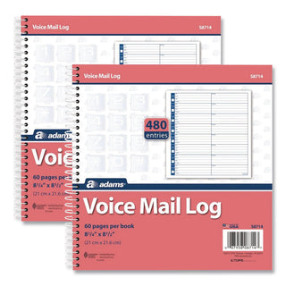Adams Voice Mail Log Book - 60 Sheet(s) - Spiral Bound - 7.50" x 8.50" Sheet Size - 2 / Pack