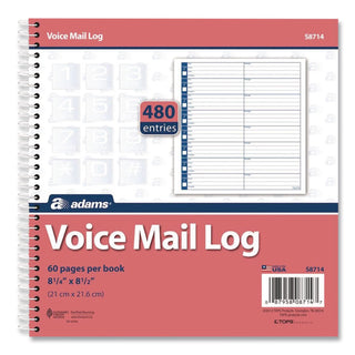 Adams Voice Mail Log Book - 60 Sheet(s) - Spiral Bound - 7.50" x 8.50" Sheet Size - 2 / Pack