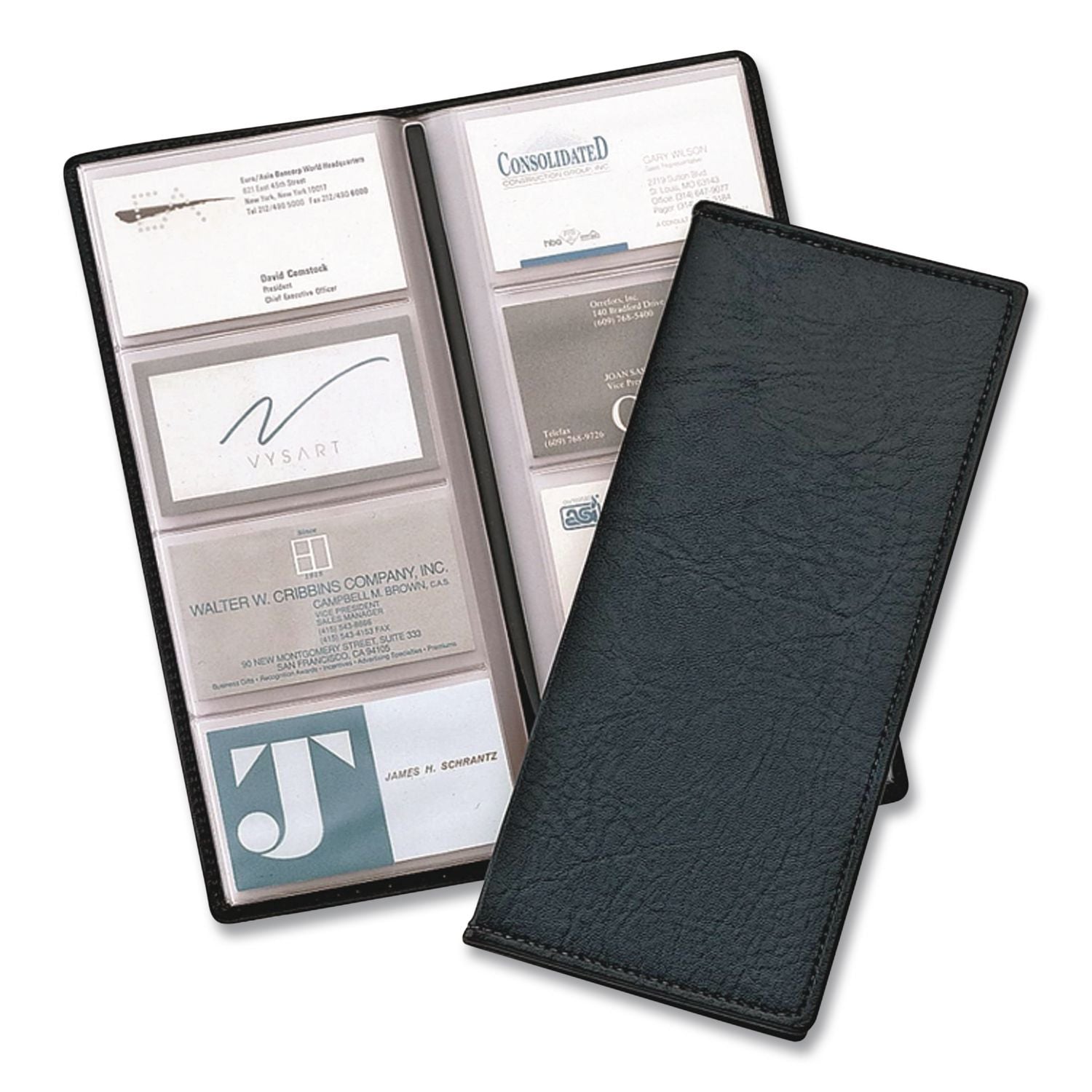 Cardinal Sewn 96 Card File - 96 Capacity - 4.25" Width x 10.38" Length - Black Vinyl Cover