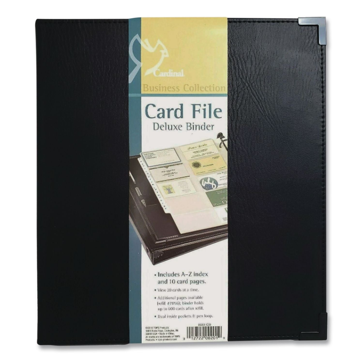Cardinal Stafford Business Card Ring Binders - 200 Capacity - 8.50" Width x 11" Length - 3-ring Binding - Refillable - Black Vinyl Cover
