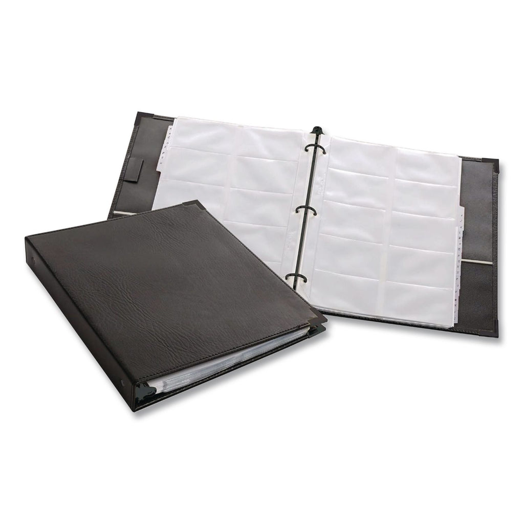 Cardinal Stafford Business Card Ring Binders - 200 Capacity - 8.50" Width x 11" Length - 3-ring Binding - Refillable - Black Vinyl Cover