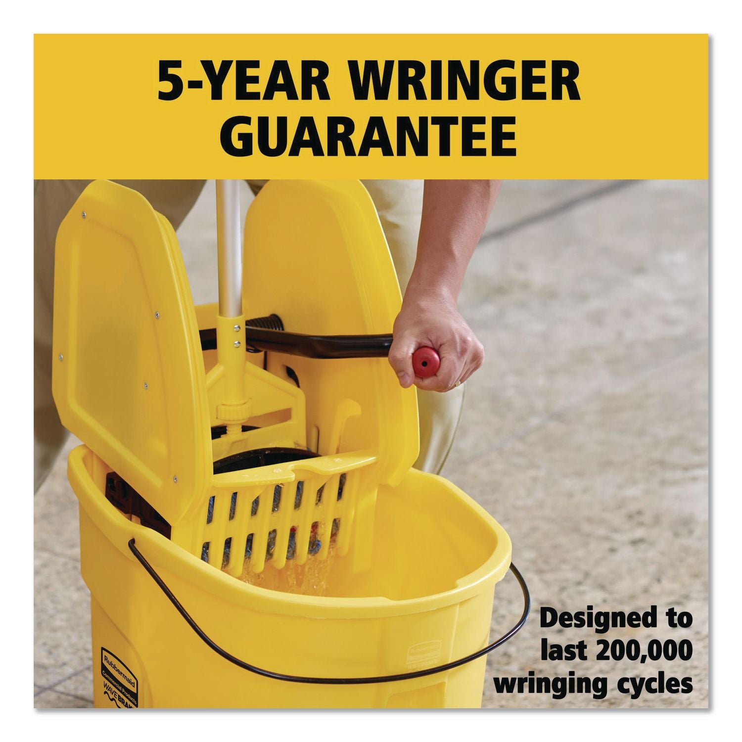 WaveBrake 2.0 Bucket/Wringer Combos, Down-Press, 35 qt, Plastic, Yellow
