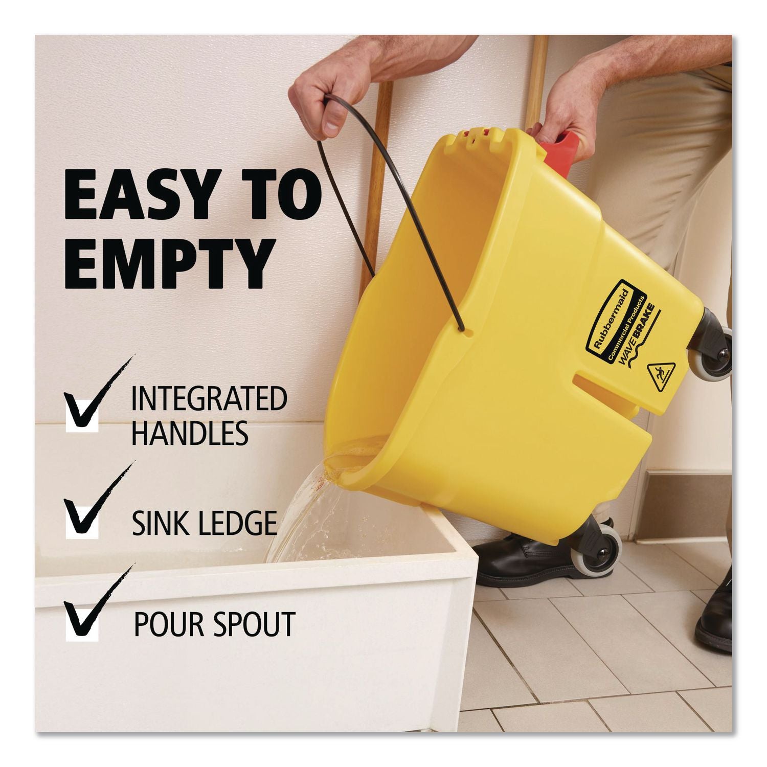 WaveBrake 2.0 Bucket/Wringer Combos, Down-Press, 35 qt, Plastic, Yellow