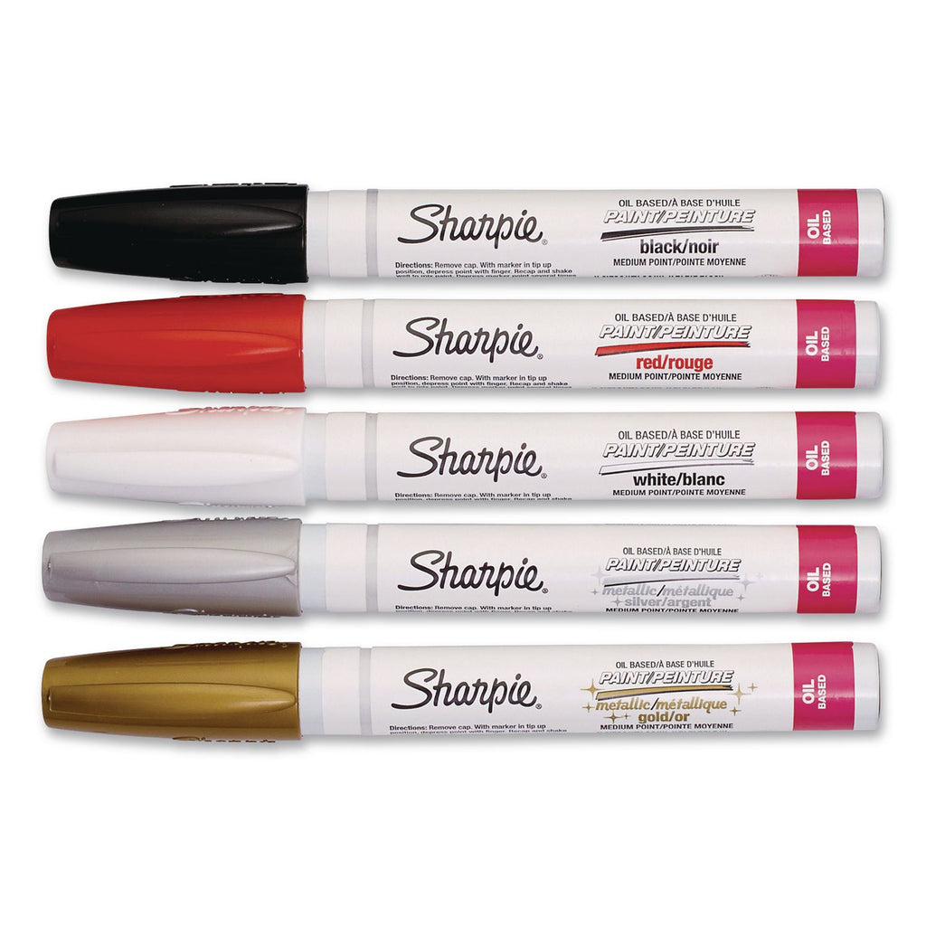 Sharpie Oil-Based Paint Marker - Medium Point - Medium Marker Point - Assorted Oil Based Ink - 5 / Pack