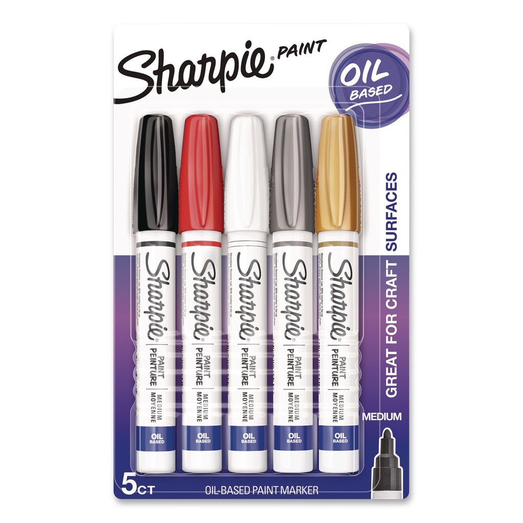 Sharpie Oil-Based Paint Marker - Medium Point - Medium Marker Point - Assorted Oil Based Ink - 5 / Pack