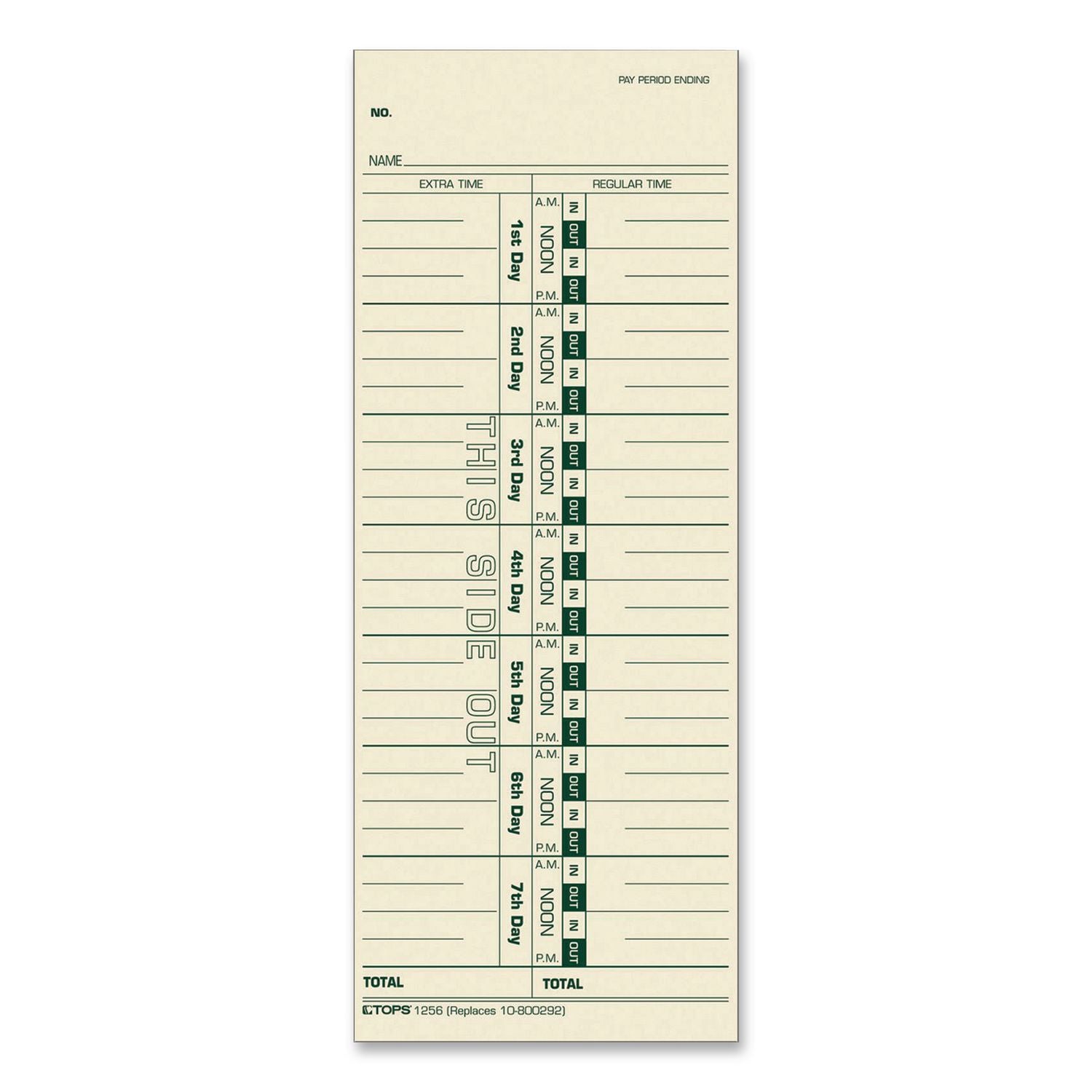 TOPS Numbered Days Time Cards - 3.50" x 9" Sheet Size - Yellow - Manila Sheet(s) - Green Print Color - 100 / Pack