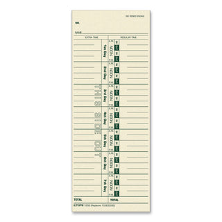 TOPS Numbered Days Time Cards - 3.50" x 9" Sheet Size - Yellow - Manila Sheet(s) - Green Print Color - 100 / Pack
