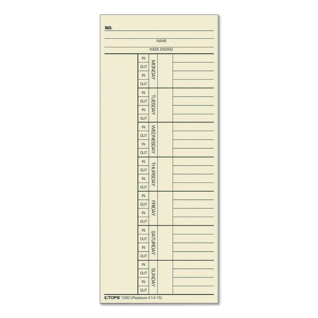 TOPS Named Days/Overtime Time Cards - 3.37" x 8.25" Sheet Size - Yellow - Manila Sheet(s) - Green, Red Print Color - 100 / Pack