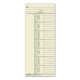 TOPS Named Days/Overtime Time Cards - 3.37" x 8.25" Sheet Size - Yellow - Manila Sheet(s) - Green, Red Print Color - 100 / Pack