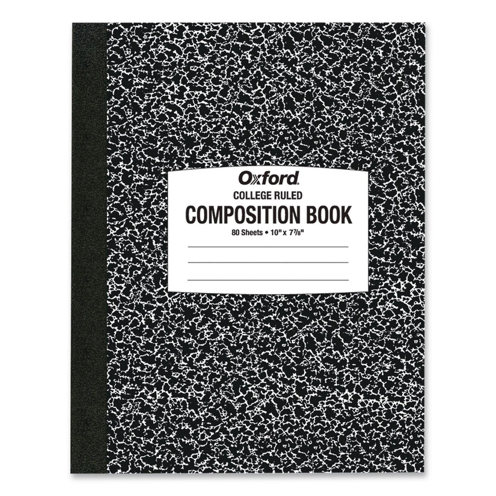 Oxford Tops College-ruled Composition Notebook - 80 Sheets - Stitched - 7 7/8" x 10" - White Paper - Black Marble Cover - 1 Each