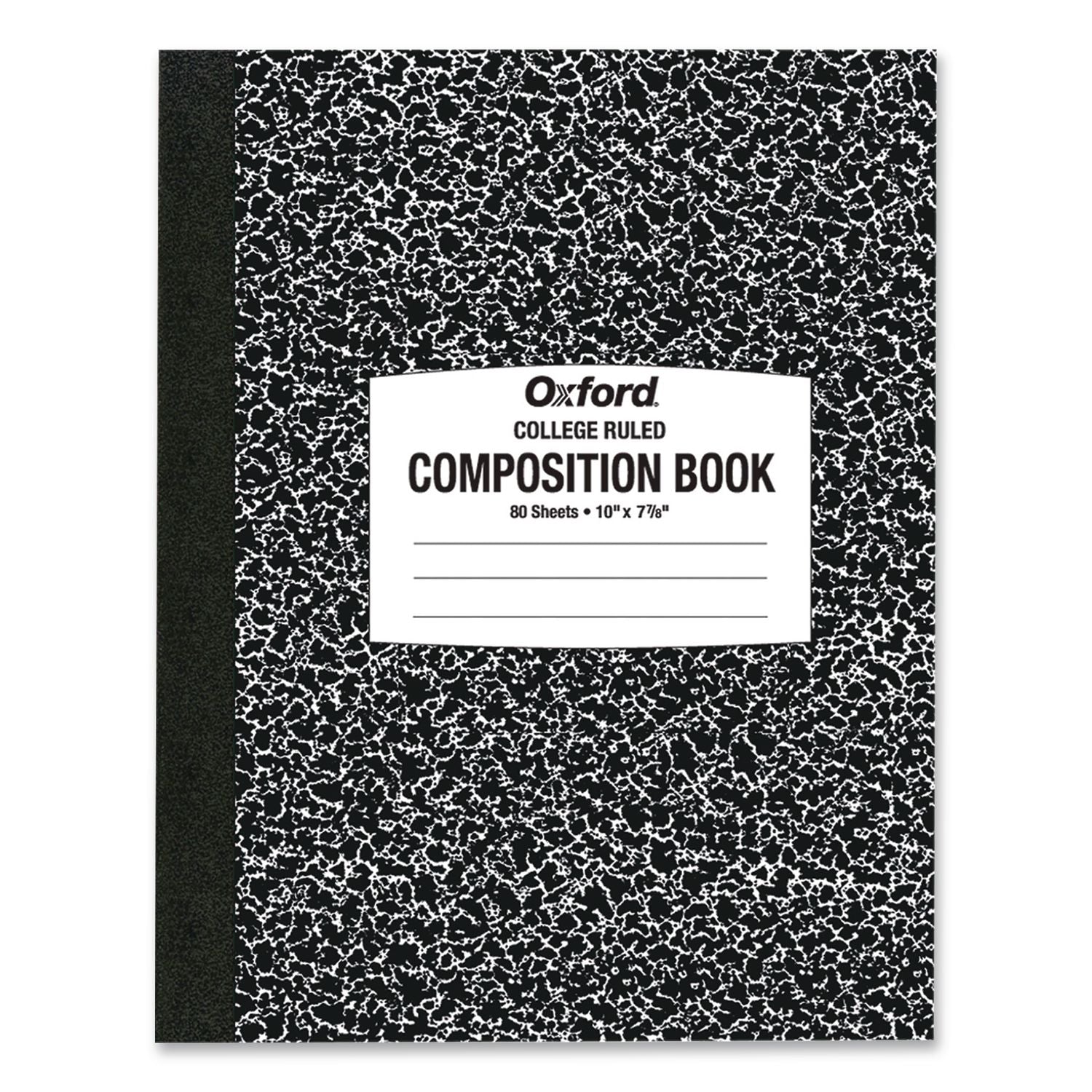 Oxford Tops College-ruled Composition Notebook - 80 Sheets - Stitched - 7 7/8" x 10" - White Paper - Black Marble Cover - 1 Each