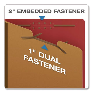 Pendaflex Letter Recycled Classification Folder - 8 1/2" x 11" - 3 1/2" Expansion - 2 Fastener(s) - 2" Fastener Capacity for Folder, 1" Fastener Capacity for Divider - 3 Divider(s) - Pressboard, Tyvek - Red - 60% Recycled - 10 / Box