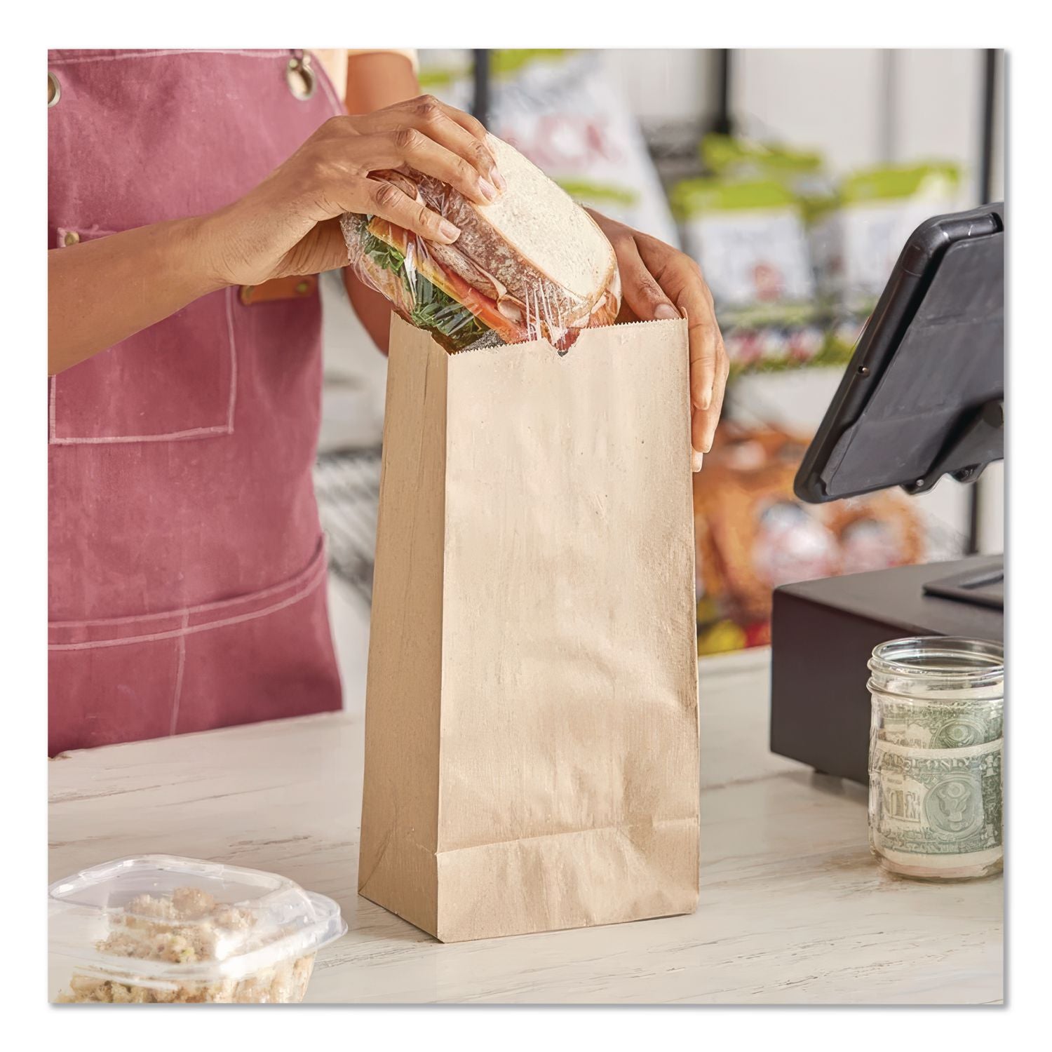 Grocery Paper Bags, 35 lb Capacity, #5, 5.25" x 3.44" x 10.94", Kraft, 500 Bags
