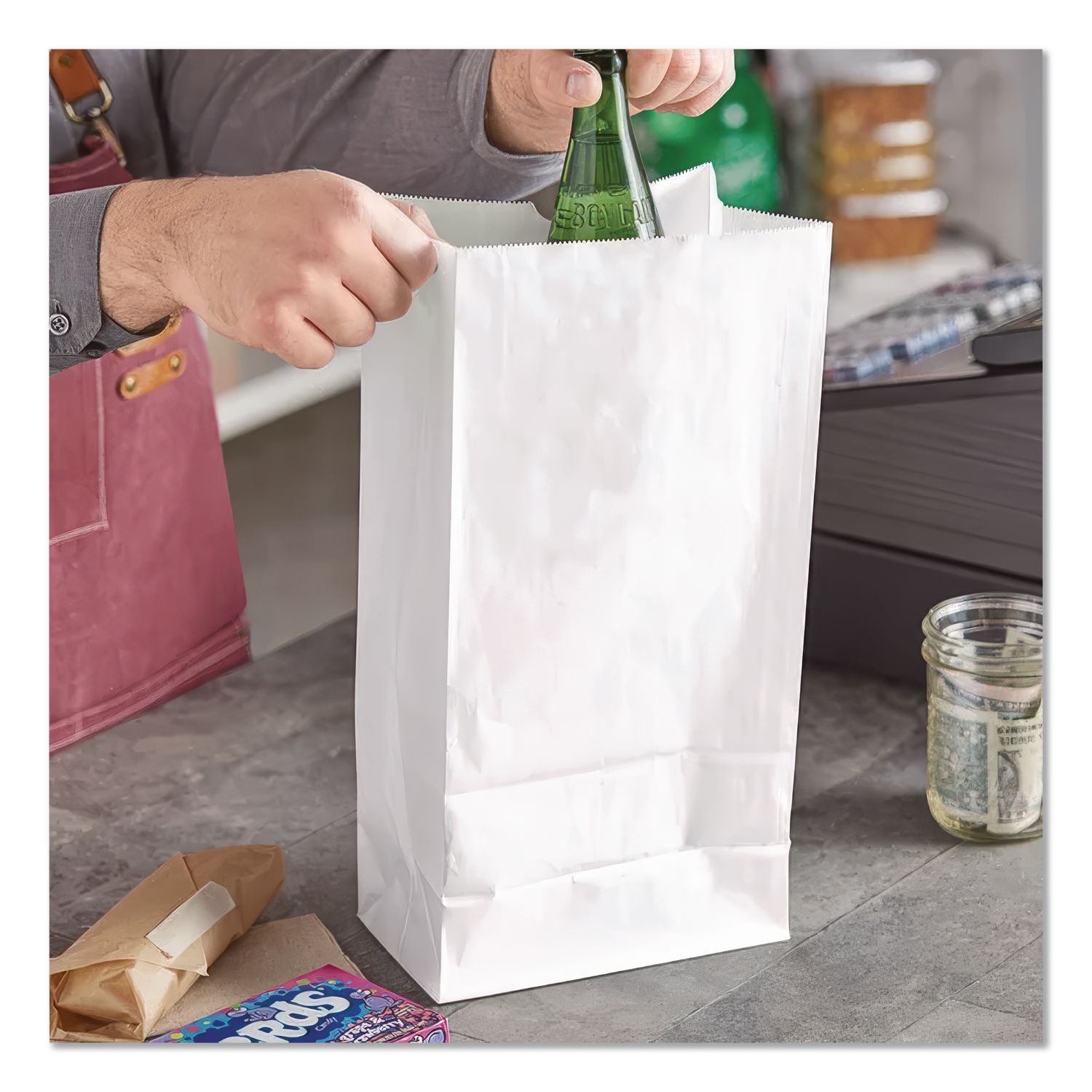 Grocery Paper Bags, 40 lb Capacity, #20, 8.25" x 5.94" x 16.13", White, 500 Bags