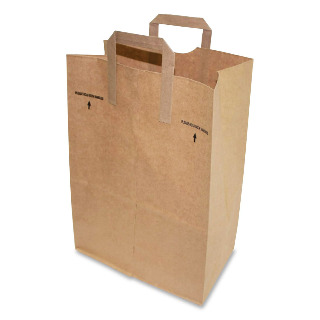 Grocery Paper Bags, Attached Handle, 30 lb Capacity, 1/6 BBL, 12 x 7 x 17, Kraft, 300 Bags