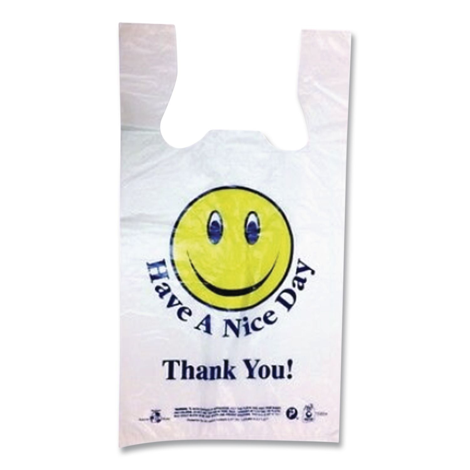 Smiley Face Shopping Bags, 12.5 microns, 11.5" x 21", White, 900/Carton