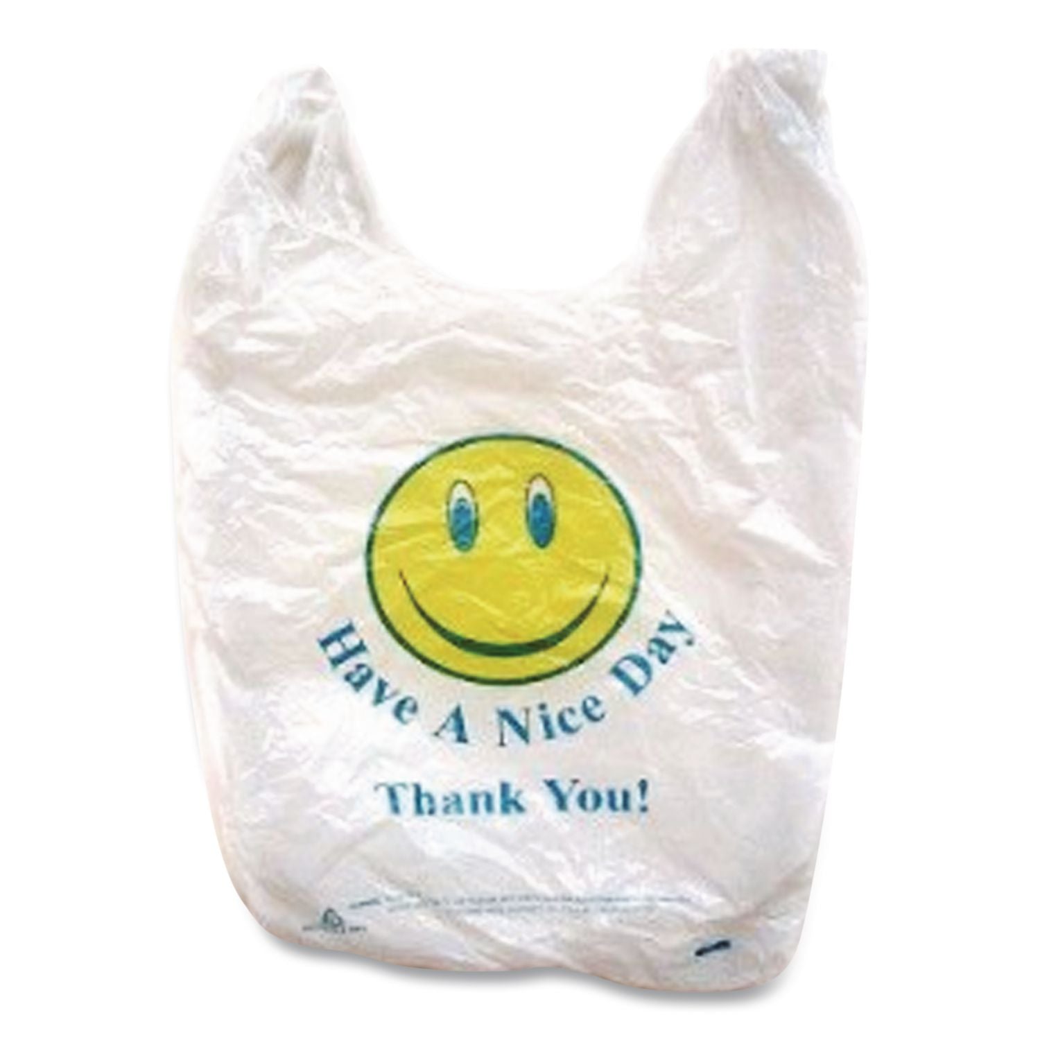 Smiley Face Shopping Bags, 12.5 microns, 11.5" x 21", White, 900/Carton