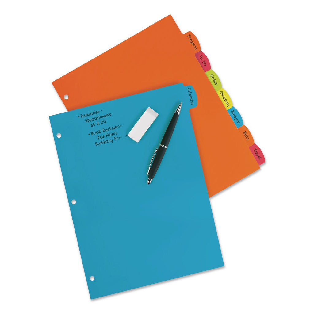 Big Tab Write and Erase Durable Plastic Dividers, 8-Tab, 11 x 8.5, Assorted, 1 Set