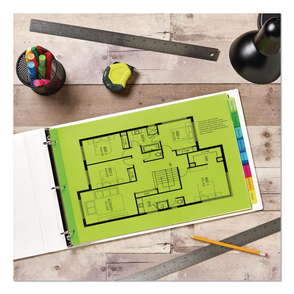 Insertable Big Tab Plastic Dividers, 8-Tab, 11 x 17, Green, 1 Set